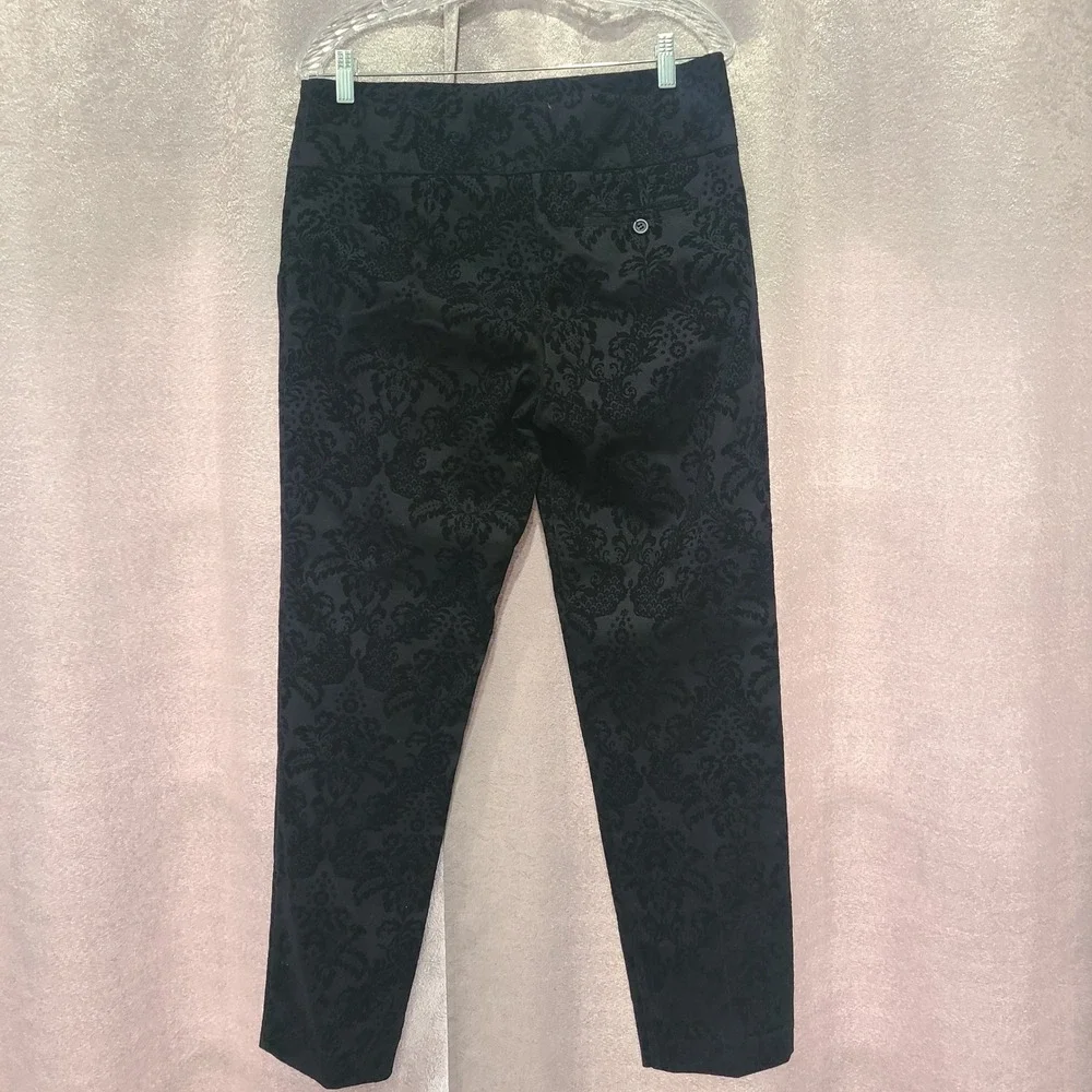 INC International‎ Concepts Black Damask Flocked Velvet Pants Womens 10 Mid Rise